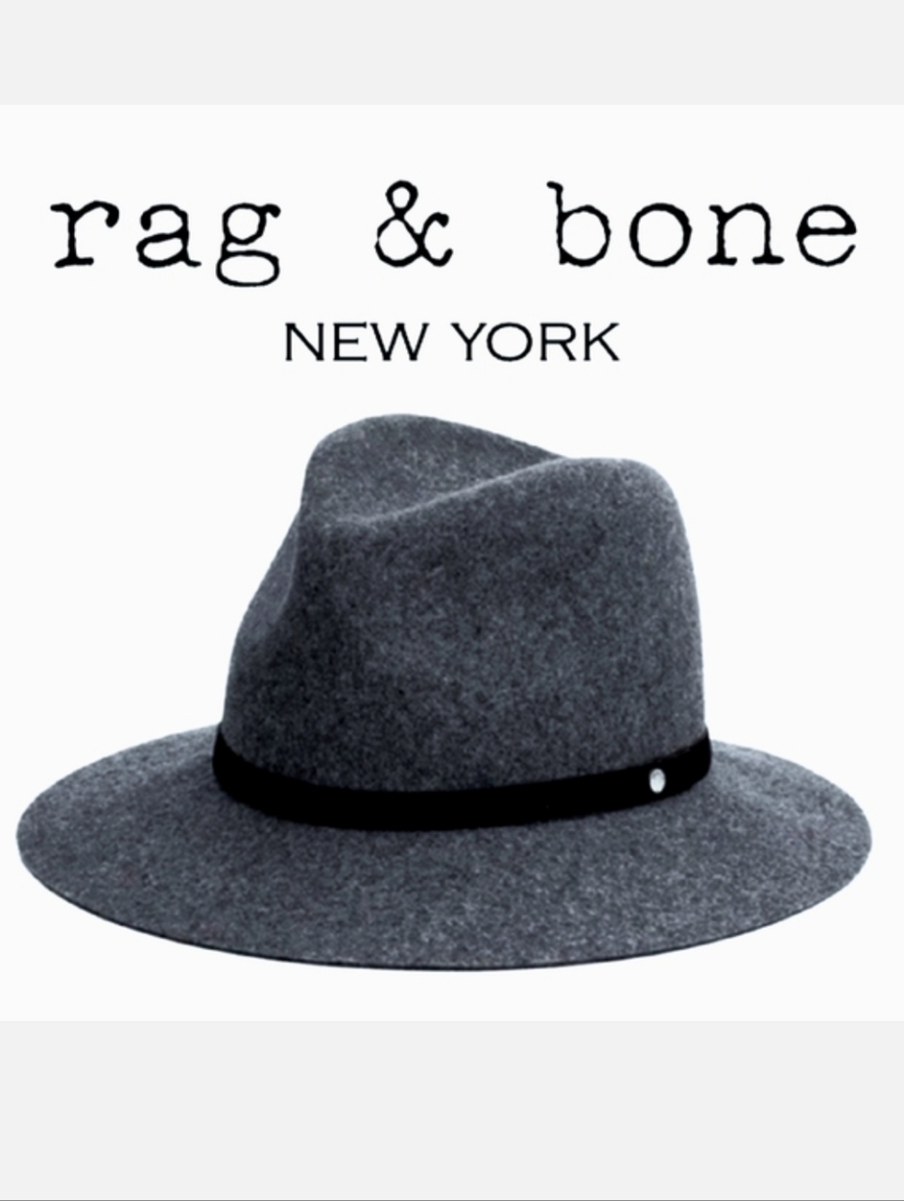 Rag & Bone Floppy Brim Wool Fedora Charcoal/Black Leather Band Sz M BohoChic
